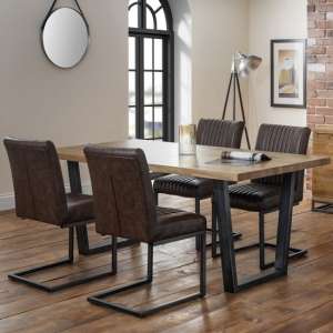 Barras Wooden Dining Table In Solid Oak With 4 Brown Chairs