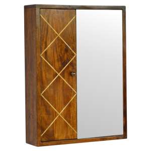 Amish Wooden Brass Inlay Wall Mirrored Cabinet In Chestnut