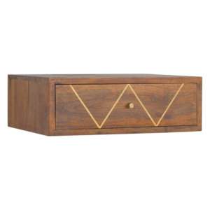 Amish Wooden Wall Hung Brass Inlay Bedside Cabinet In Chestnut