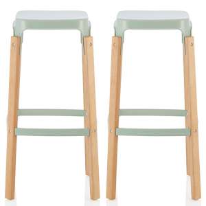 Amityville Glossy Green 76cm Metal Fixed Bar Stools In Pair