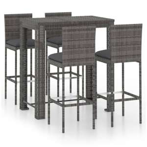 Amy Large Poly Rattan Bar Table With 4 Audriana Chairs In Grey