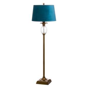 Ananias Metal Floor Lamp In Gold With Teal Velvet Shade