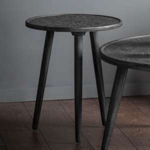 Andalusia Round Mango Wood Side Table In Black And Grey