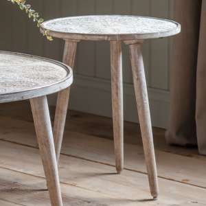 Andalusia Round Mango Wood Side Table In Natural And White
