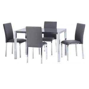 Cayuta Wooden Dining Table In Grey Gloss With 4 Chairs