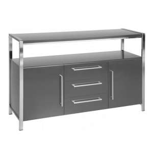 Cayuta Wooden Sideboard In Grey Gloss With Chrome Legs
