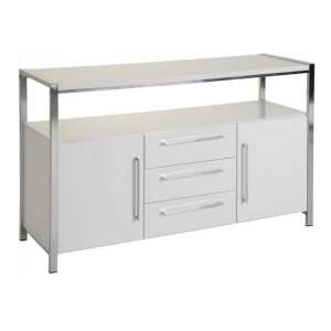 Cayuta Wooden Sideboard In White Gloss With Chrome Legs
