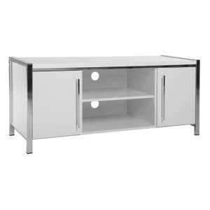 Cayuta Wooden TV Stand In White Gloss With Chrome Legs