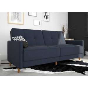 Auckland Leather Sprung Sofa Bed In Blue Linen With Wooden Legs
