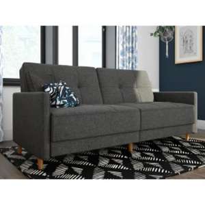 Auckland Leather Sprung Sofa Bed In Grey Linen With Wooden Legs