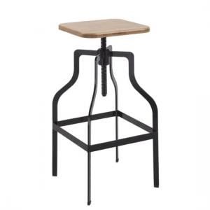 Staffin Bar Stool In Black With Wooden Seat