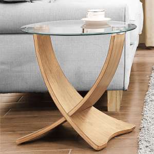 Anfossi Round Clear Glass Lamp Table With Oak Legs