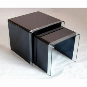 Afya Bent Black Clear Glass Nesting Table