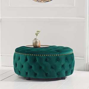 Nesta Round Velvet Upholstered Footstool In Green