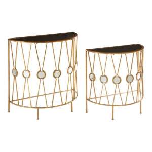 Annie Set Of 2 Glass Console Tables In Black With Gold
