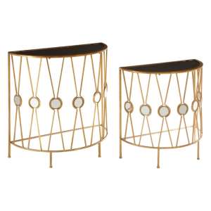 Annie Curved Glass Set Of 2 Console Tables With Gold Frame