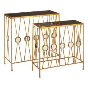 Annie Rectangular Glass Set Of 2 Console Tables With Gold Frame