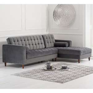 Annuli Velvet Left Facing Corner Chaise Sofa In Grey
