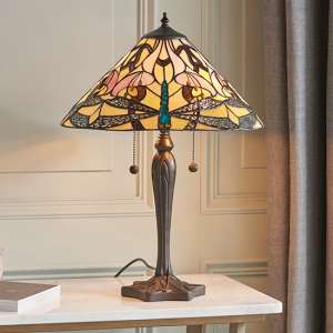 Anqing Medium Tiffany Glass Table Lamp In Dark Bronze