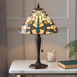 Anqing Small Tiffany Glass Table Lamp In Dark Bronze