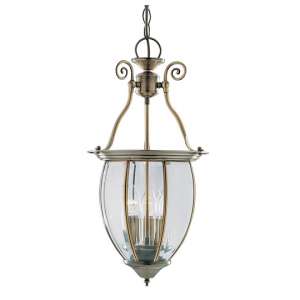 Antique Brass 3 Light Lantern With Curved Glass Panels