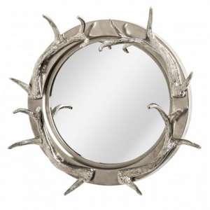 Antlers Striking Design Wall Bedroom Mirror In Nickel Frame