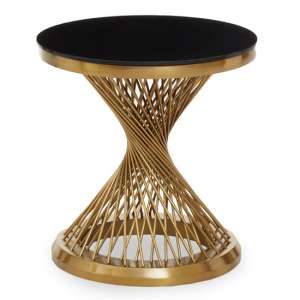 Anza Black Glass Top Side Table With Gold Metal Base