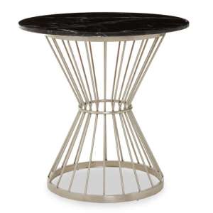 Anza Black Marble Top Side Table With Silver Metal Frame