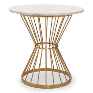 Anza White Marble Top Side Table With Gold Metal Frame