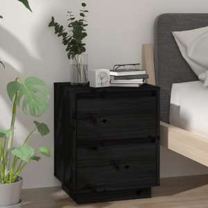 Aoife Pine Wood Bedside Cabinet With 2 Drawers In Black