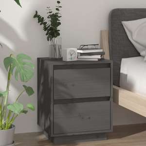 Aoife Pine Wood Bedside Cabinet With 2 Drawers In Grey