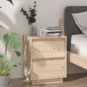 Aoife Pine Wood Bedside Cabinet With 2 Drawers In Natural