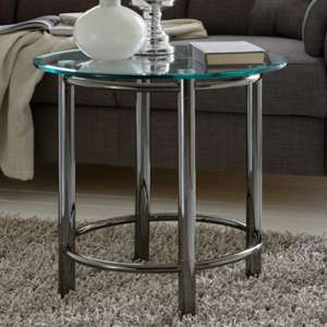 Apache Round Glass Side Table With Dark Chrome Metal Legs