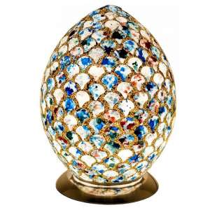 Apollo Medium Mosaic Glass Egg Table Lamp In Blue Tile