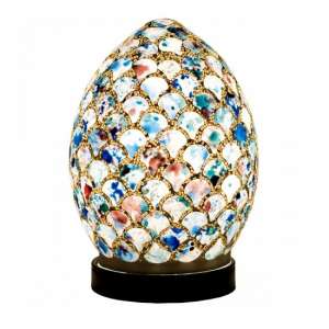 Apollo Mini Mosaic Glass Egg Table Lamp In Blue Tile