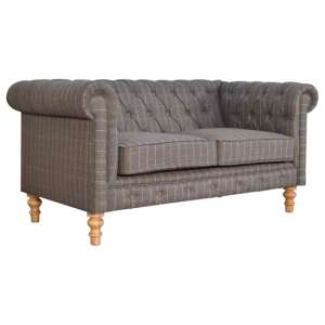 Aqua Fabric 2 Seater Chesterfield Sofa In Pewter Tweed