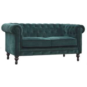 Aqua Velvet 2 Seater Chesterfield Sofa In Emerald Green