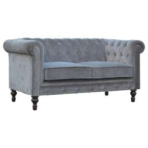 Aqua Velvet 2 Seater Chesterfield Sofa In Grey