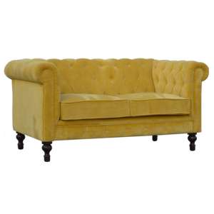 Aqua Velvet 2 Seater Chesterfield Sofa In Mustard