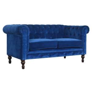 Aqua Velvet 2 Seater Chesterfield Sofa In Royal Blue