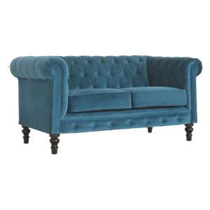 Aqua Velvet 2 Seater Chesterfield Sofa In Teal
