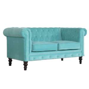 Aqua Velvet 2 Seater Chesterfield Sofa In Turquoise