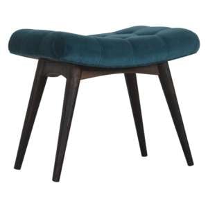 Aqua Velvet Curved Hallway Bench In Teal And Walnut