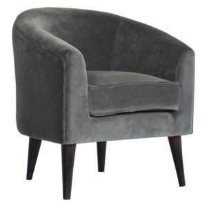 Aqua Velvet Upholstered Tub Chair In Grey And Walnut