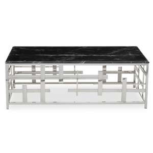 Aralia Black Marble Top Coffee Table With Silver Metal Frame