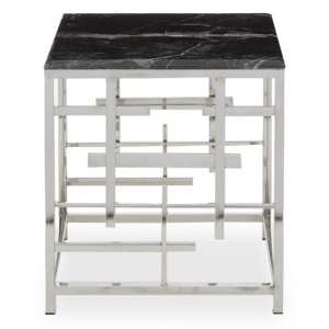 Aralia Black Marble Top Side Table With Silver Metal Frame
