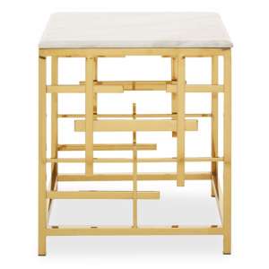 Aralia White Marble Top Side Table With Gold Metal Frame