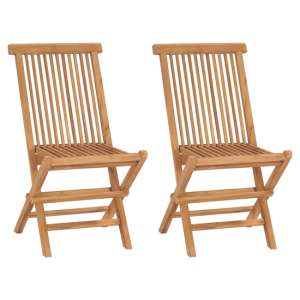 Arana Outdoor Natural Teak Wooden Folding Chairs In Pair