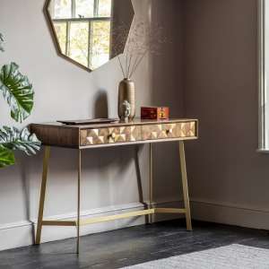 Arcana Console Table In Acacia Wood And Brass With 2 Drawers