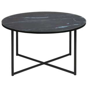 Arcata Black Marble Effect Glass Coffee Table With Black Legs